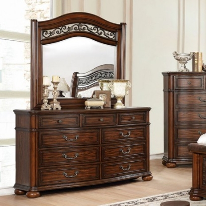 Furniture of America Janiya Traditional Solid with Wood Veneer Brown Cherry Dresser Model CM7539D