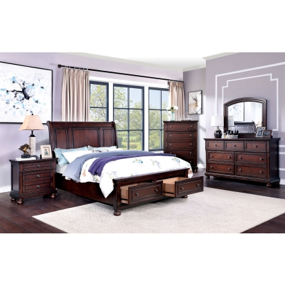 Wells Dark Cherry 5 Piece Queen Bedroom Set with Night Stand Model CM7548CH-DR-Q-5PC-2N by Furniture of America
