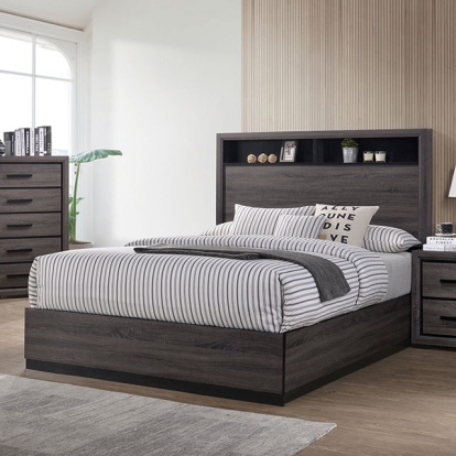 Furniture of America Conwy Contemporary Paper Veneer Gray Bed Model CM7549-Queen Bed