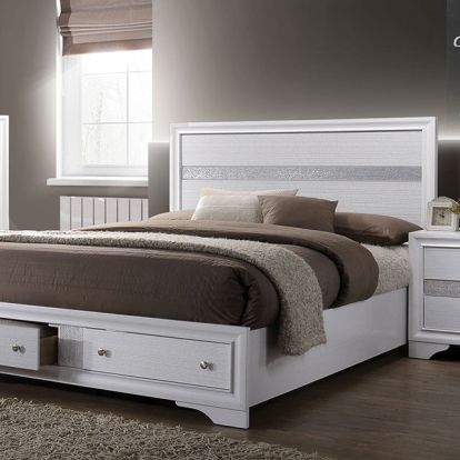 Furniture of America Chrissy Contemporary Solid with Wood Veneer White Bed Model CM7552-Queen Bed
