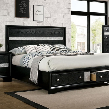 Furniture of America Chrissy Contemporary Solid with Wood Veneer Black Bed Model CM7552BK-Queen Bed