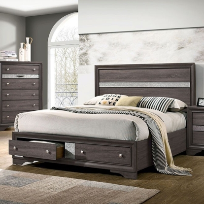Furniture of America Chrissy Contemporary Solid with Wood Veneer Gray Bed Model CM7552GY-Queen Bed