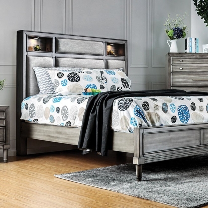 Furniture of America Daphne Transitional Linen-Like Solid with Wood Veneer Gray Bed Model CM7556
