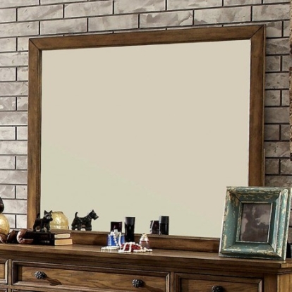 Furniture of America Mcville Industrial Solid with Wood Veneer Dark Oak Mirror Model CM7558M