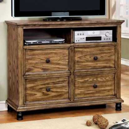 Furniture Of America Mcville Industrial Solid Wood, Wood Veneer, Others Dark Oak Media Chest | CM7558TV
