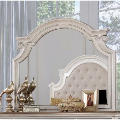 Furniture of America Pembroke Transitional Solid with Wood Veneer Antique Whitewash Mirror Model CM7561M