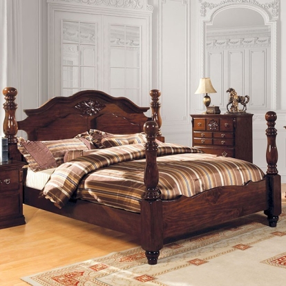 Furniture of America Tuscan Traditional Solid with Wood Veneer Dark Pine Bed Model CM7571
