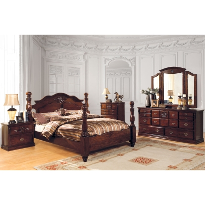 Tuscan Glossy Dark Pine 5 Piece Queen Bedroom Set with Chest Model CM7571Q-5PC-CHEST by Furniture of America