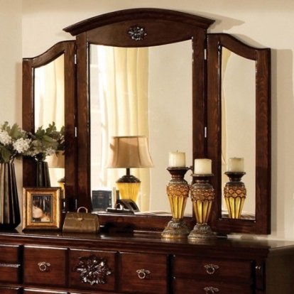 Furniture of America Tuscan Traditional Solid with Wood Veneer Dark Pine Tri-Fold Mirror Model CM7571M
