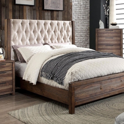 Furniture of America Hutchinson Rustic Linen-Like Solid with Wood Veneer Rustic Natural Tone-Beige Bed Model CM7577