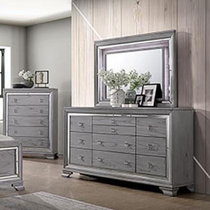 Furniture of America Alanis Contemporary Mirror Solid with Wood Light Gray Dresser Model CM7579D
