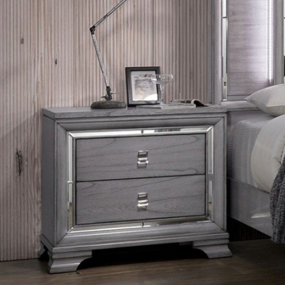 Furniture of America Alanis Contemporary Mirror Solid with Wood Light Gray Night Stand Model CM7579N