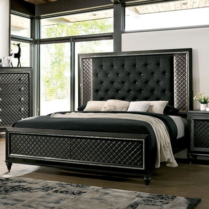 Furniture of America Demetria Contemporary Fabric Solid with Wood Metallic Gray Bed Model CM7584-Queen Bed