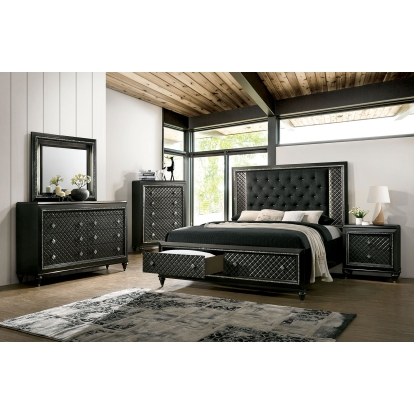 Demetria Metallic Gray 5 Piece Queen Bedroom Set with Chest Model CM7584DR-Q-5PC-CHEST by Furniture of America