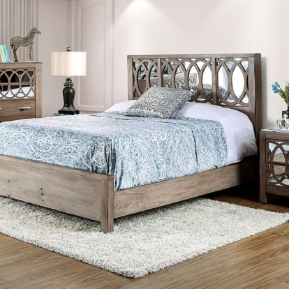 Furniture of America Zaragoza Contemporary Mirror Solid with Wood Veneer Rustic Natural Tone Bed Model CM7585-EK-BED
