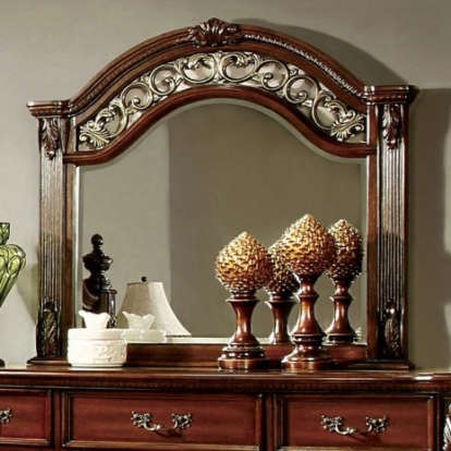Furniture of America Arthur Traditional Solid with Wood Veneer Brown Cherry Mirror Model CM7587M