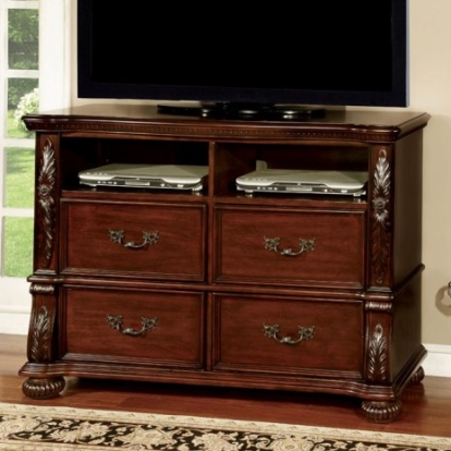 Furniture of America Arthur Traditional Solid with Wood Veneer Brown Cherry Media Chest Model CM7587TV