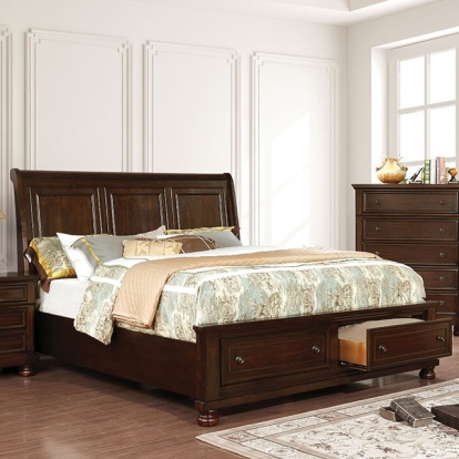 Furniture of America Castor Transitional Solid with Wood Veneer Brown Cherry Bed Model CM7590CH-Queen Bed