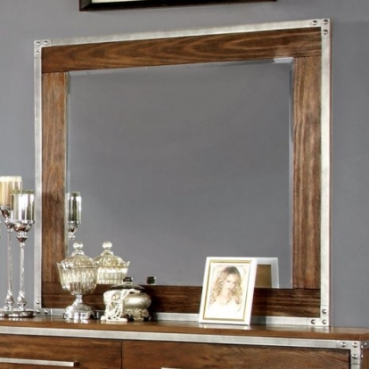 Furniture of America Torres Industrial Mirror Solid with Wood Dark Oak-Silver Mirror Model CM7606M