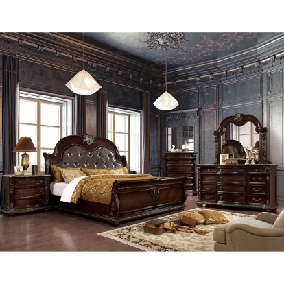 Fromberg Brown Cherry 5 Piece Queen Bedroom Set with Chest Model CM7670Q-5PC-CHEST by Furniture of America