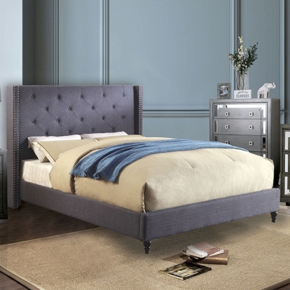 Furniture of America Anabelle Transitional Velvet-Like Solid with Wood Blue Bed Model CM7677BL
