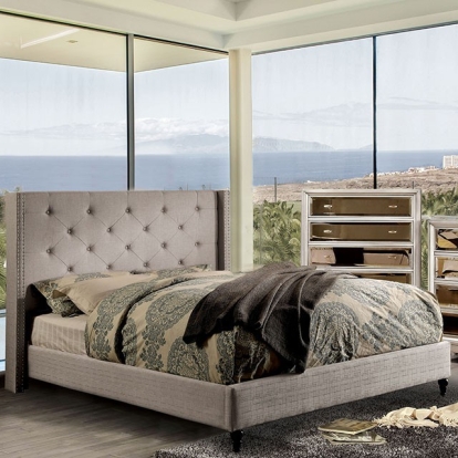 Furniture of America Anabelle Transitional Linen-Like Solid with Wood Warm Gray Bed Model CM7677GY