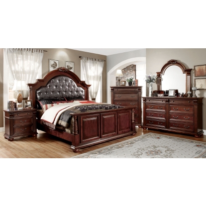 Esperia Brown Cherry 5 Piece Queen Bedroom Set with 2 Night Stands Model CM7711Q-5PC-2NS by Furniture of America