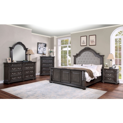 Esperia Gray/Light Gray Queen Bed with 2 Night Stands with Dresser with Mirror Model CM7711GY-Q-5PC-2NS by Furniture of America