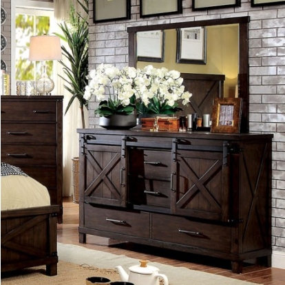 Furniture of America Bianca Rustic Solid with Wood Veneer Dark Walnut Dresser Model CM7734D