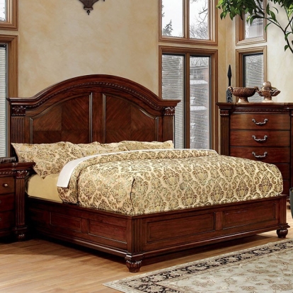 Furniture of America Grandom Traditional Solid with Wood Veneer Cherry Bed Model CM7736