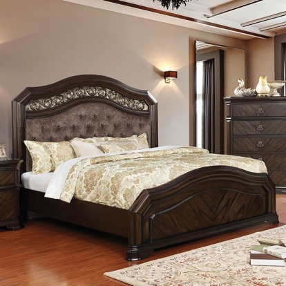 Furniture of America Calliope Traditional Chenille Solid with Wood Veneer Espresso Bed Model CM7752