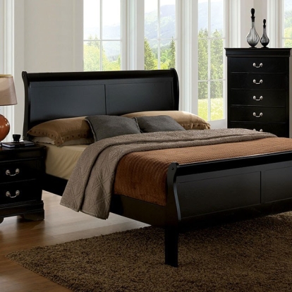 Furniture of America Louis Philippe Transitional Solid with Wood Veneer Black Bed Model CM7866BK-Twin Bed