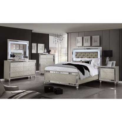 Manar Silver 5 Piece Queen Bedroom Set with Night Stand Model CM7891Q-5PC-2NS by Furniture of America