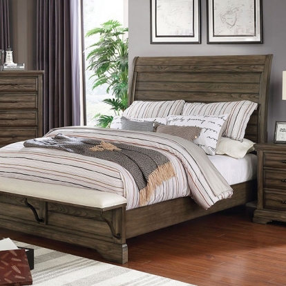 Furniture of America Gilbert Transitional Linen-Like Steel Solid with Wood Veneer Light Walnut Bed Model CM7894