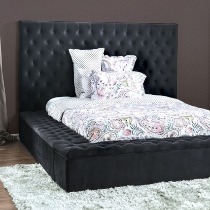 Furniture of America Davida Transitional Flannelette Solid with Wood Dark Gray Bed Model CM7897DG