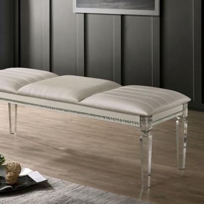 Furniture Of America Maddie Contemporary Fabric, Solid Wood, Others Pearl White Bench | CM7899BN