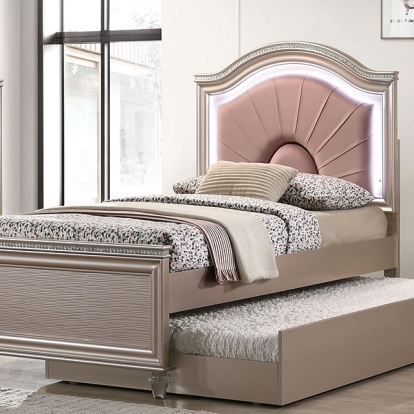 Furniture of America Allie Contemporary Acrylic Fabric Solid with Wood Rose Gold Bed Model CM7901RG