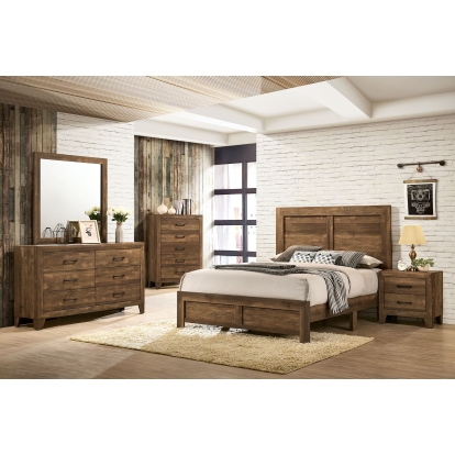 Wentworth Light Walnut 5 Piece Queen Bedroom Set with Night Stand Model CM7912Q-5PC-2NS by Furniture of America