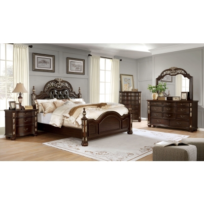 Theodor Brown Cherry/Espresso 5 Piece Queen Bedroom Set with Night Stand Model CM7926Q-5PC-2NS by Furniture of America