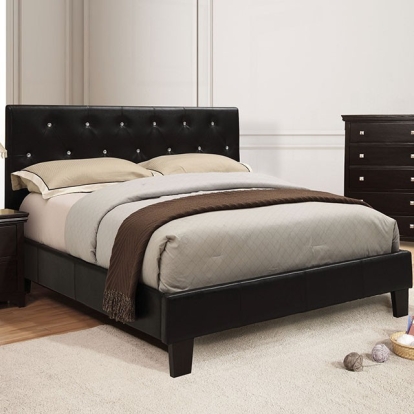 Furniture of America Velen Contemporary Leatherette Solid with Wood Veneer Black Bed Model CM7949BK-CK-BED