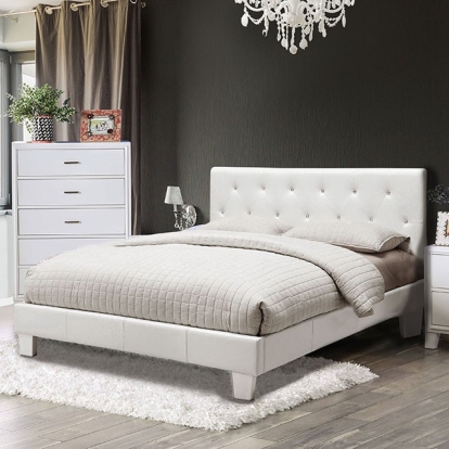 Furniture of America Velen Contemporary Leatherette Solid with Wood Veneer White Bed Model CM7949WH-CK-BED
