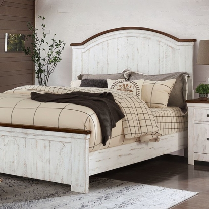 Furniture of America Alyson Transitional Solid with Wood Veneer Distressed White-Walnut Bed Model CM7962