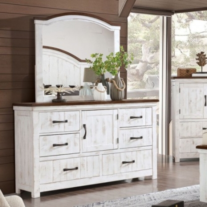 Furniture of America Alyson Transitional Solid with Wood Veneer Distressed White-Walnut Dresser Model CM7962D