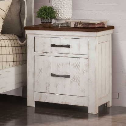 Alyson Distressed White/Walnut Night Stand with USB Plug Model CM7962N by Furniture of America