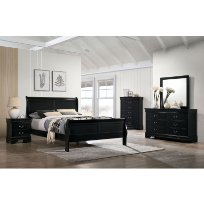Louis Philippe Black Queen Bed with 1NS with Dresser with Mirror with Chest Model CM7966BK-Q-5PC-CHEST by Furniture of America