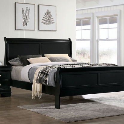 Furniture of America Louis Philippe Transitional Solid with Wood Veneer Black Bed Model FM7866BK-Queen Bed