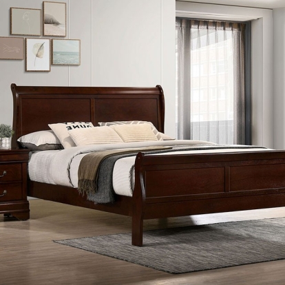 Furniture Of America Louis Philippe Transitional Solid Wood, Wood Veneer, Others Dark Cherry Bed | FM7866CH-Queen Bed