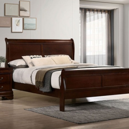 Furniture of America Louis Philippe Transitional Solid with Wood Veneer Dark Cherry Bed Model FM7866CH-Queen Bed