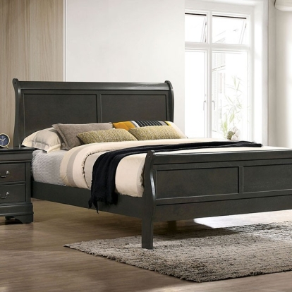 Furniture of America Louis Philippe Transitional Solid with Wood Veneer Gray Bed Model CM7966GY-EK-BED