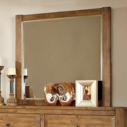 Furniture of America Conrad Cottage Mirror Solid with Wood Veneer Rustic Oak Mirror Model CM7970M